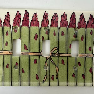 Triple Asparagus Standard Hand Painted Light Switch Cover by Reeve Handpainted Tile