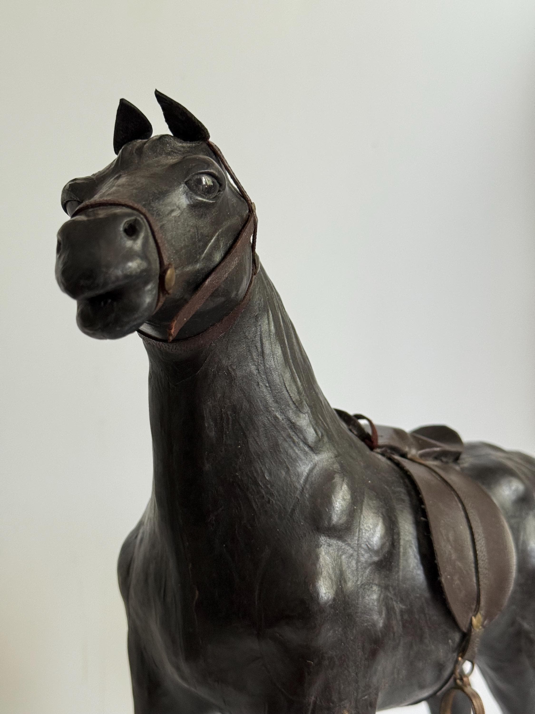 A Beautiful Vintage Brown Leather Horse ,With Glass Eyes