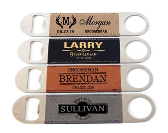 Custom Groomsmen Gift: Personalized Leather Bottle Opener,