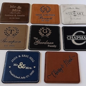 Personalized Leather Coasters Set of 6 | Custom Coaster with Holder | Wedding Party Gifts | Housewarming Gifts Anniversary Gifts for Couple