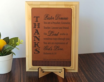 Engraved Pastor Wood Plaque: Personalized Sign, PLP041