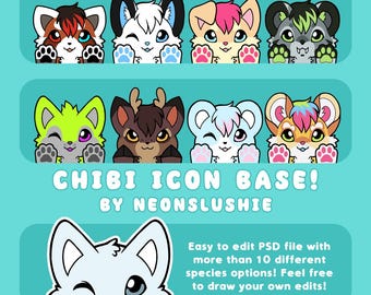 Furry Paws Chibi Icon Base Template: Easy to Color PSD File