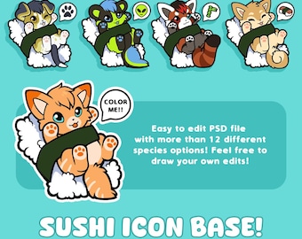 Furry Sushi Icon Base Template: Easy to Color PSD File