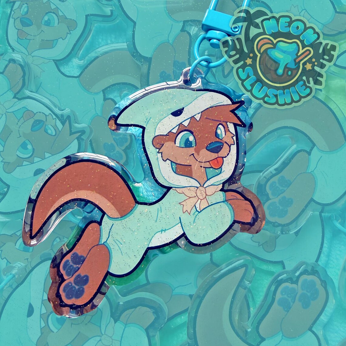 Otter Pajama Keychain | Furry Otter Wearing Shark Kigurumi - Etsy