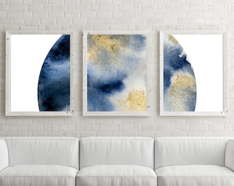 Watercolor Moon Wall Art, Indigo, Gold, Indigo Moon, Moon Art, Large Wall Art, Printable Art, Printable Wall Art, Moon Printable