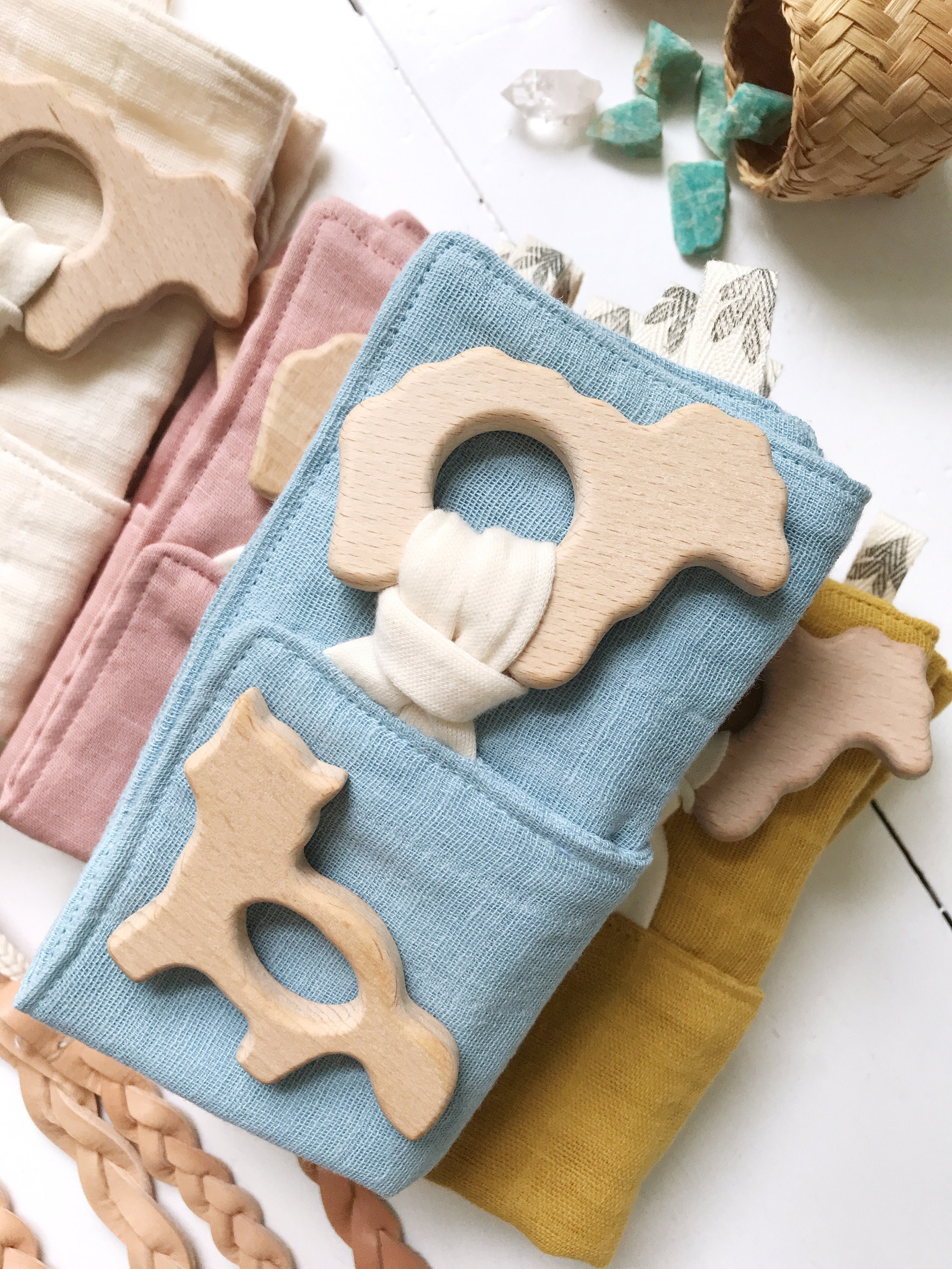 Muslin Lovey Blanket and Attached Teether Ring Cotton Double Etsy