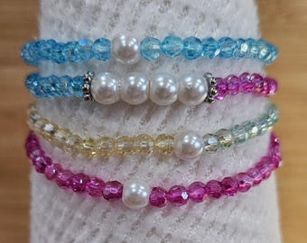 Stretch Bracelet Set | Crystal | Faux Pearls
