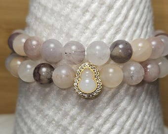 Stretch Bracelet Set | Lavender Chalcedony | Chinese Hulu