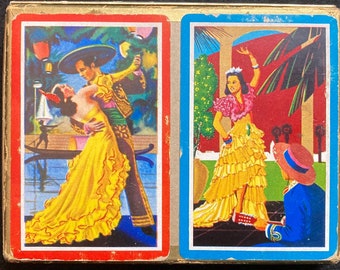 Flamenco Dancers, Vintage Playing Cards, Duratone, Carlyle, Arrco, In Box, Plastic Coated, Complete Double Decks, 1960s, No Jokers