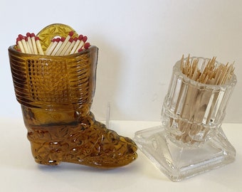 Choice of a Vintage Amber Boot Wall Pocket, For Matches, Vintage Glass Canon Toothpick Holder, Pressed Glass, For Kitchen, Home, Gas Stove