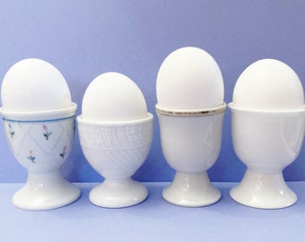 Set of 4 Vintage Egg Cups, White, Pastel Flowers, Gold Rim, Breakfast, Easter, Porcelain, Made in Japan, Mid Century, Shot Glasses,