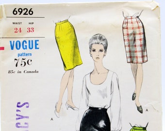 Vogue, Patterns, Easy to Make, Uncut, Skirt, Two Lengths, Maxi, Street Length, Pencil Skirt, #6926, Waist 24", Hip 33", Mid Century,