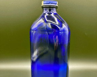 Vintage Cobalt Quart Bottle, With Lid, Haley's M-O, Large, Cobalt Glass, Dark Blue, Bottle Collectors, Cobalt Collectors, Flower Vase