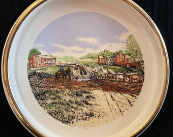 Shawnee Methodist Mission and Indian Manual Labor School, Commemorative Dish, First National Bank of Shawnee Mission, Ceramic, Gold Trim