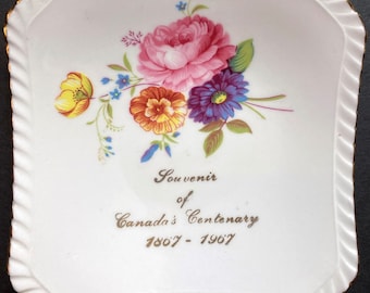 Canada Centenary Souvenir,Centennial, 1867-1967, Royal Adderley, BoneChina, Floral Pattern, Made in England,Trinket Dish, Ashtray, Coin Dish