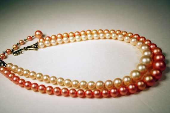 Pink Pearl Necklace, Double Strand, Graduated, Fa… - image 4