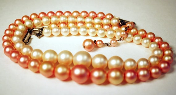 Pink Pearl Necklace, Double Strand, Graduated, Fa… - image 5