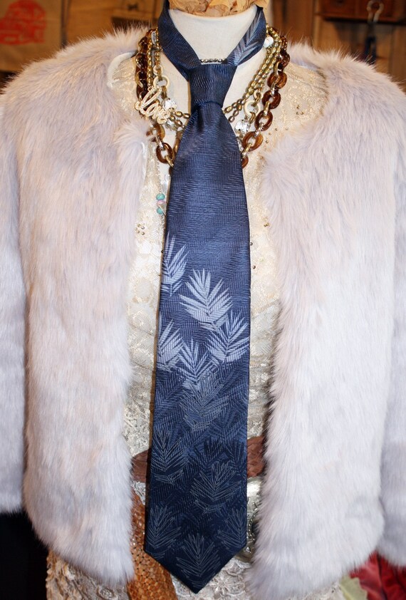 Blue Silk Necktie, Tropicals by Tango, Fronds, Le… - image 2