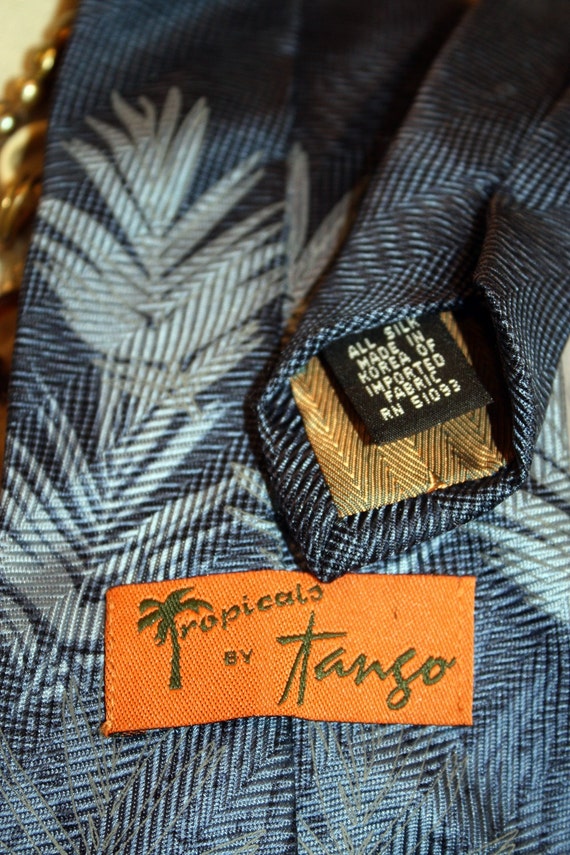 Blue Silk Necktie, Tropicals by Tango, Fronds, Le… - image 5