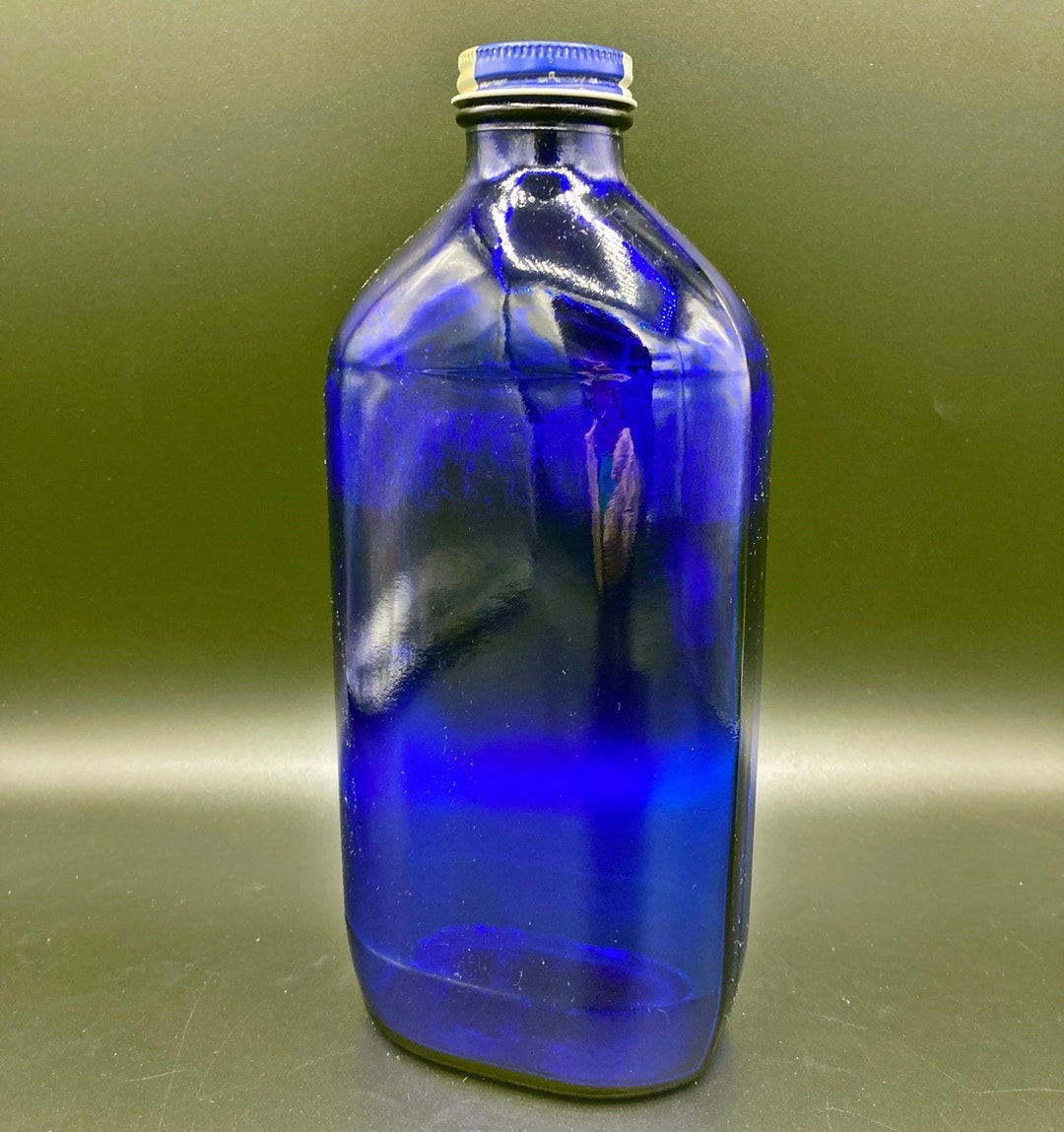 Vintage Cobalt Quart Bottle, With Lid, Haley's MO, Large, Cobalt Glass