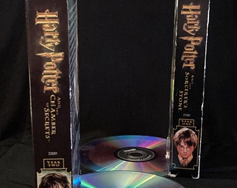 Bookends, Upcycled Harry Potter VHS Tapes, Old DVDs, CDs 'Sorcerer's Stone', 'Chamber of Secrets', Thrifted, Recycled,Repurposed, Book Shelf