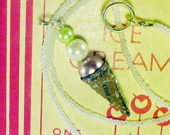 Ice Cream Pendant, 3 Dips, Sugar Cone, Vanilla, Chocolate, Pistachio, Neapolitan, Mixed Media, Original Design, Ball Chain, Summer Nights