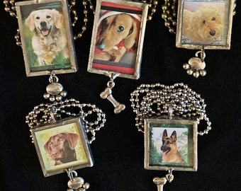 Dog Photo Charms, Pendants, Golden, Dachshund, Poodle, Doodle, Lab, German Shepherd, 1.5 Inch Rectangles, 1" Square, Ball Chain, Key Ring