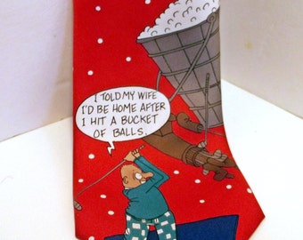 Red Silk Cartoon Golf Tie