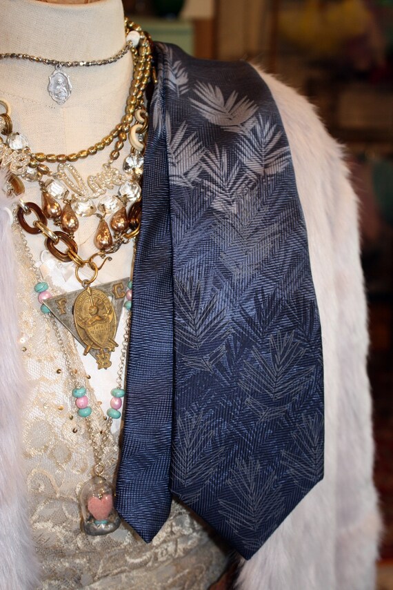 Blue Silk Necktie, Tropicals by Tango, Fronds, Le… - image 3