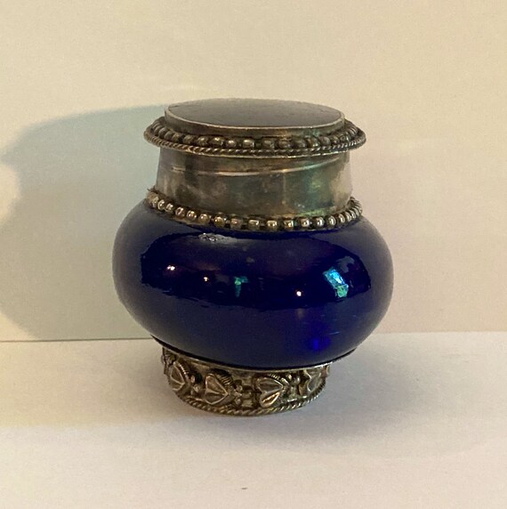 Vintage Ring Box With Lid, Blue Glass, Blue Ename… - image 5