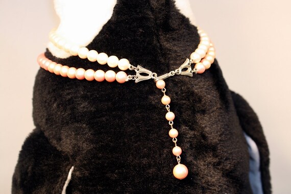 Pink Pearl Necklace, Double Strand, Graduated, Fa… - image 3