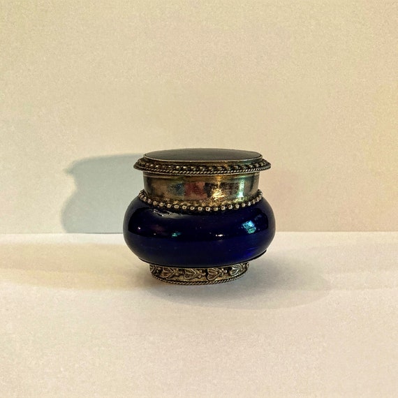 Vintage Ring Box With Lid, Blue Glass, Blue Ename… - image 7