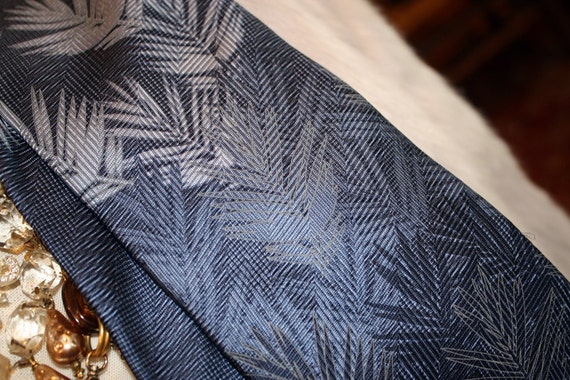 Blue Silk Necktie, Tropicals by Tango, Fronds, Le… - image 1