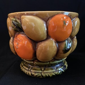 Retro Orange Spice Planter, INARCO, E3714, Made in Japan, 5&quot; X 4 1/2&quot;, Orange, Lemon, Lime, Green, Yellow,Halloween Decor, Candy Bowl, 1970s
