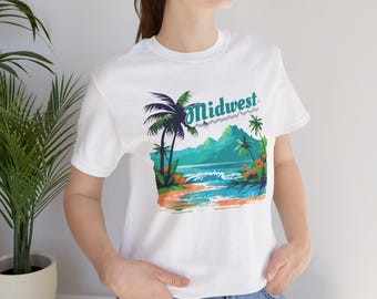 Midwest Tropical Beach Tee | Palm Trees, Ocean Sunset Graphic Shirt