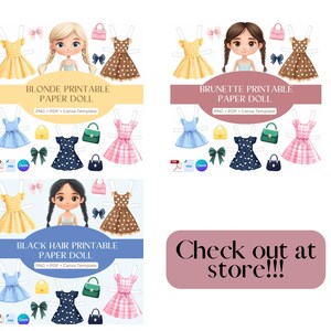 Whimsical Paper Doll Art Set for Creative Kids - Printable Craft Activity and Dresses Clipart image 6