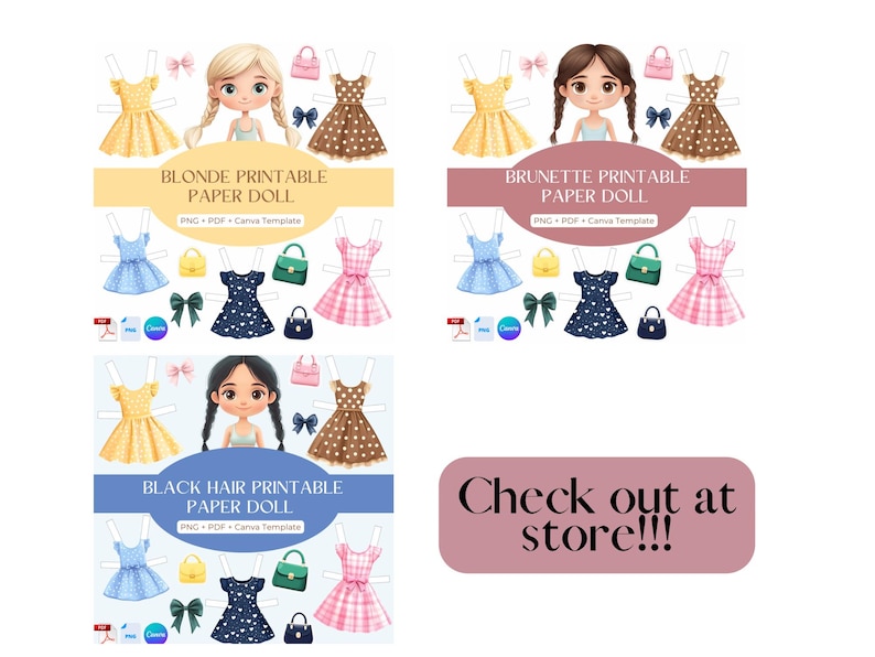 Whimsical Paper Doll Art Set for Creative Kids - Printable Craft Activity and Dresses Clipart image 6