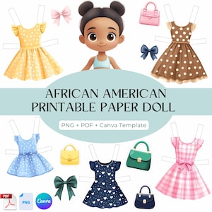 Printable Paper Doll – Set for Creative Kids - Printable Craft Activity and Dresses Clipart, Canva Template | PDF and PNG Digital Download