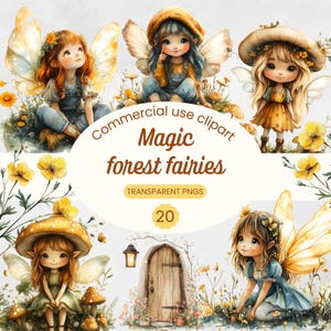 Conjunto de imágenes prediseñadas de alas de hada: imágenes PNG de un mágico bosque en acuarela para manualidades, decoración e invitaciones.