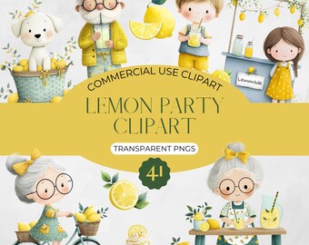 Lemon Clipart, Watercolor Citrus Illustrations, PNG Bundle for Summer Crafts, Digital Download for DIY Projects