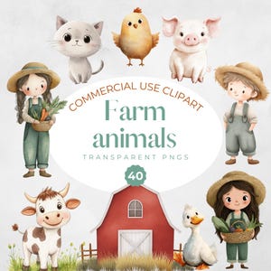 Bauernhof Clipart – Baby Bauernhof Tiere, Kinderzimmer Wandkunst, Barnyard Clipart, druckbare digitaler Download, kommerzielle Nutzung, süßes Tier Illustr