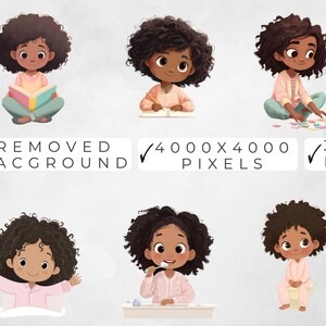 Afro American Kids Routine Clipart, Kids Self-care, Daily Routine ...