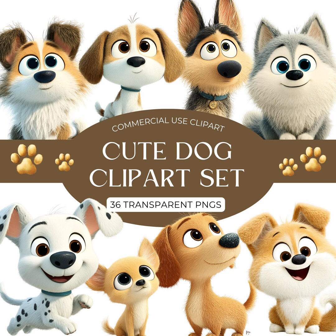 Cute Puppy Clipart Bundle - Baby Dog Illustrations PNG for Nursery ...
