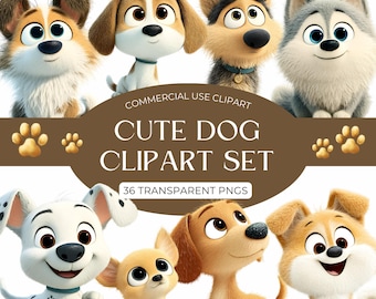 Cute Puppy Clipart Bundle - Baby Dog Illustrations PNG for Nursery & Kids Graphics