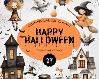 Halloween Clipart, Bundle, Cute Spooky, PNGs, Digital Download, Funny Halloween Graphics.