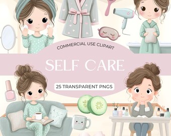 Spa Day Clipart | Relax Time for Mum | Beauty Clipart | Self Care Illustration | Watercolor Spa | Spa Girls Clipart | Pajama Party PNG