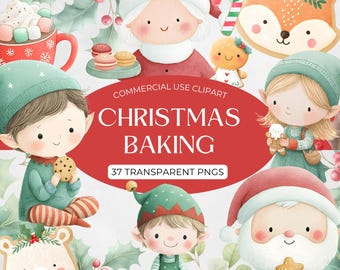 Clipart kerst bakken | Aquarel vakantie keukenillustraties | Gezellige bakhulpmiddelen | Feestelijke png-ontwerpen