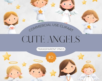 Boy and Girl Angel Clipart, Cute Watercolor PNG, Digital Download for Nursery Decor, Baptism & Baby Shower Art