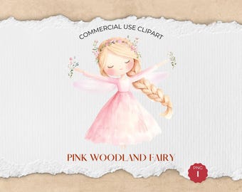 Rosa Wald Fee Clipart, Aquarell Pastell Fee, Baby Dusche Clipart, Geburtstag Kunst, Sublimationsdesign, digitaler Download