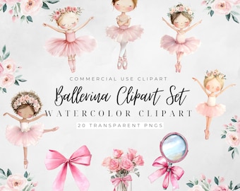 Ballerina Clipart: Cute Watercolor PNG, Digital Download for Ballet Birthday, Nursery Decor, Commercial Use